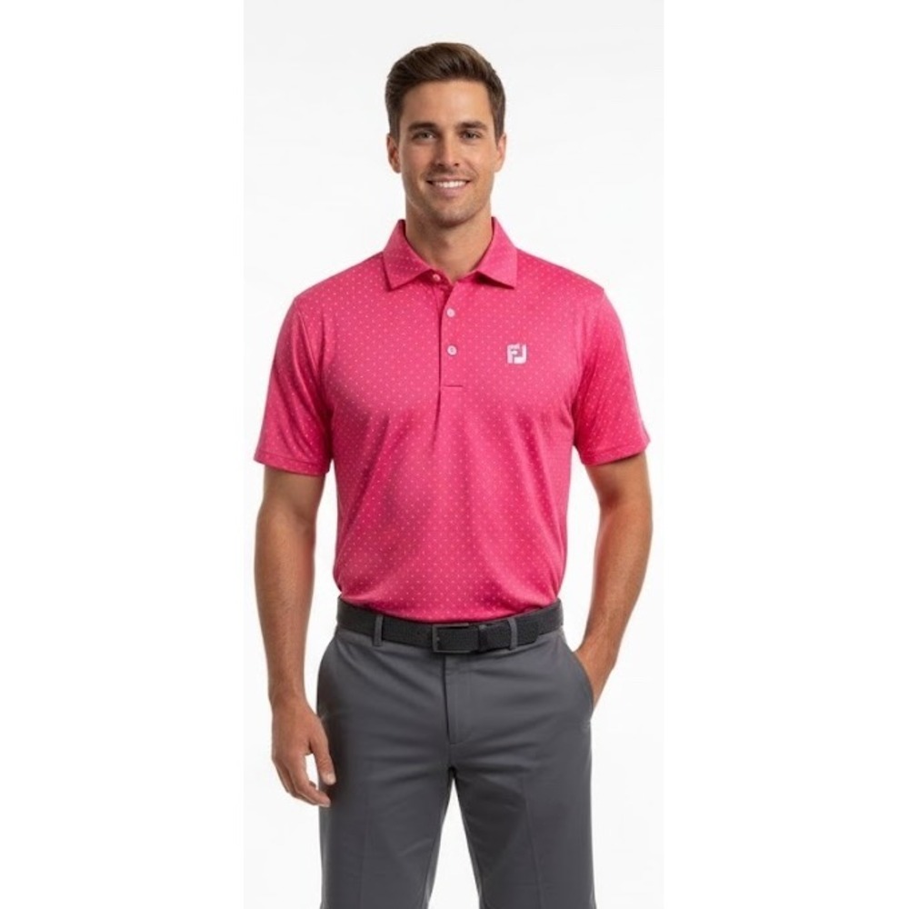 FJ FootJoy Mens 2XL Pink Dotted Golf Polo Shirt Craig LaVange Collection‎